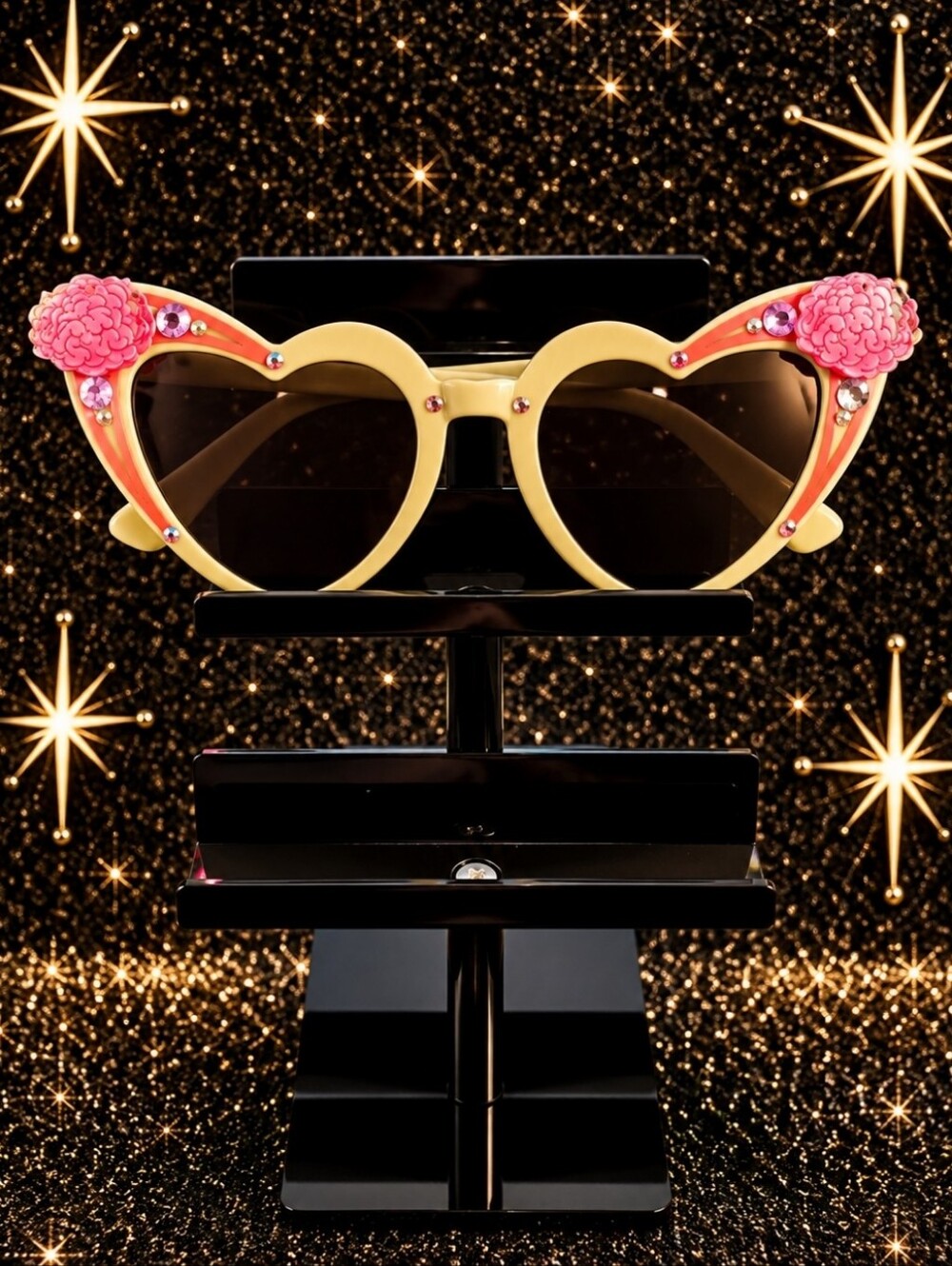 Floral Accent Yellow and Pink Cat-Eye Sunglasses
